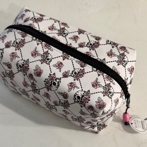 White Skull & Pink Rose Cosmetic Pouch